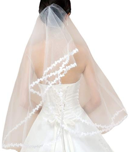 XFUYI 1 m Langer einlagiger Brautschleier für Damen kurzer durchsichtiger Netztüll weißes Netz mit kleinen Blattapplikationen