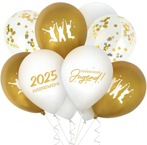 BETESSIN Jugendweihe Deko Junge & Mädchen - Jugendweihe 2025 Luftballons Weiß Gold - Latex Ballon 12 Zoll - Hängende Dekoration für Jugendliche