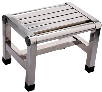F Fityle Step Stool Shower Stool Portable Antiskid Stainless Steel Foot Stool Metal Step Stool for Bathroom Kitchen Apartment Adults, 31cmx21.6cmx36cm
