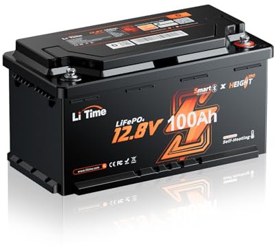 LiTime 12V 100Ah H190 Batteria Litio LiFePo4 Bluetooth con Ingresso 2C, Riscaldamento Intelligente, Resistenza all'acqua IP65, Protezione Contro Basse Temperature, per Camper Carovana, Trolling Motors