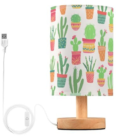 Sevdomey Lampada da comodino colorata a forma di cactus in vaso con porta USB, nessuna lampadina necessaria, luce LED calda per camera da letto, soggiorno, ufficio, lampada da comodino per lettura
