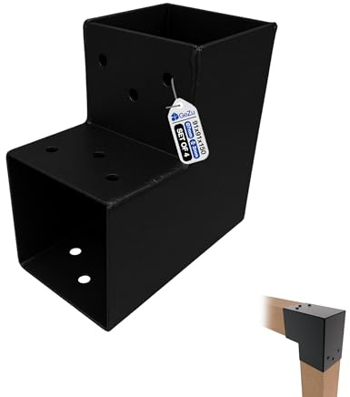 GeZu Impex Post Connector L 91 x 91 mm Set of 4 | Powder Coated Black Pergola L Shape Square Beam Post Connector Corner Pavilion Bracket