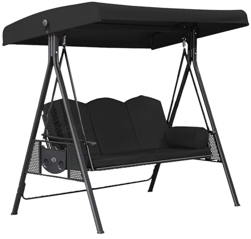 Hollywoodschaukel Dachbezug, Sonnendach, Strapazierfähig Dach für Hollywoodschaukel, Wetterbeständig Sonnendach für Gartenschaukel, Dach für Hängebank Schaukel, Ersatzdach 191x120x20 cm (Schwarz)