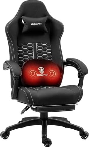 Dowinx Gaming Chair with Heated Massage Lumbar Support, Ergonomic Gaming Computer Chair with Pocket Spring Cushion and Footrest, Recliner High Back PC Chair for Adult, 150kg,Black