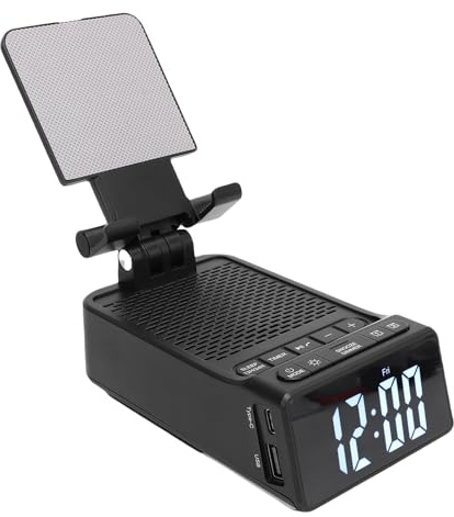 Depisuta Enceintes Bluetooth avec Support pour Téléphone Portable, Réveil, Veilleuse et Port de Chargement USB, Support Portable Pliable pour la Maison et L'extérieur