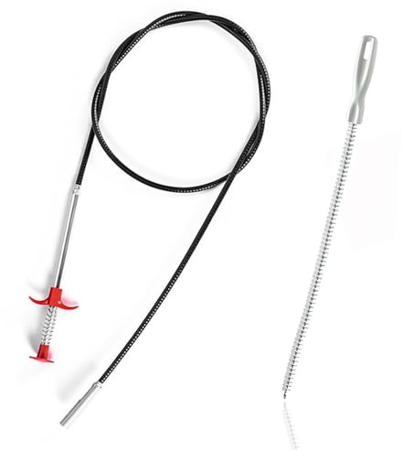 2 Pcs Drain Unblocker Tool, 160cm Drain Snake Flexible and 60cm Sink Unblocker 4 Claws Telescopic Grabber Long Handy Pipe Cleaners to Unclog Bathroom Sink, Toilet