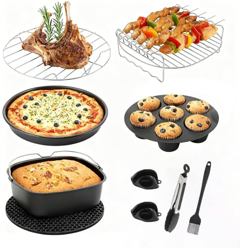 Airfryer Zubehör für COSORI XXL 5,5L 6,2L Heißluftfritteuse Zubehör, 10-Teiliges Mit COSORI Zubehör für Cecotec, Tefal, Ninja Pro Max und Russell Hobbs XXL 8L BPA-frei Zubehör für Heißluftfritteusen