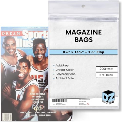 Display Zone Magazine Bags - 200 Pack Acid-Free Polypropylene Plastic Sleeves - Crystal Clear Protection for Your Magazines and Comic Books - Archival Storage Covers for Collectors