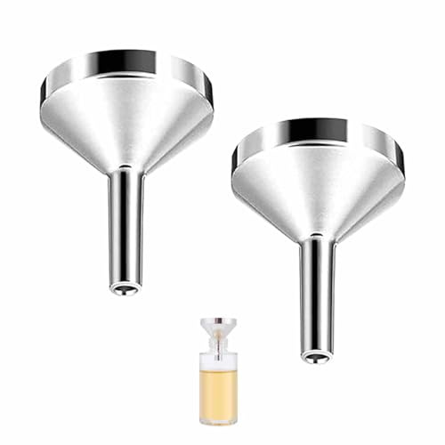2 embudos pequeños, mini embudos, pequeños embudos de cocina, pequeños embudos de relleno, pequeños embudos plateados, para botellas, cosméticos, cocinas y líquidos, perfume, embudo de mermelada