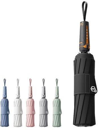 erised's bifrost Faltbarer Reise Regenschirm mit mechanischem Griff/Breiter Riemen/UV-Schutz/UPF 50+ / Auf zu Automatik/10 Rippen/Rucksack/Autohalterung/Tragbar/Sonnenschutz/Herren
