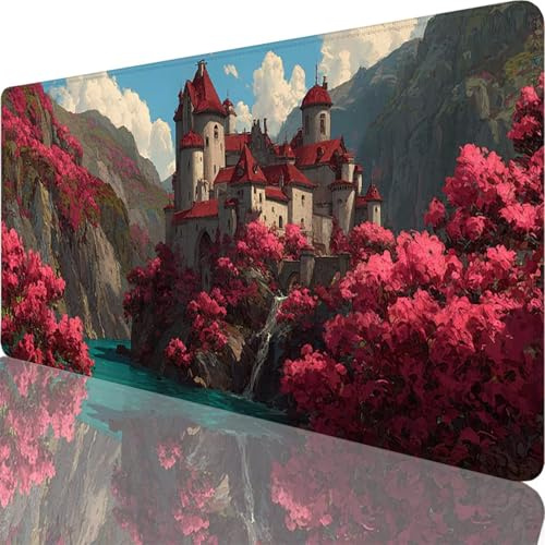 Tapis de Souris Rose 800 x 400 x 4 mm Grand Tapis de Souris XXL Château sous Main Bureau Gamer, à Bords Cousus, Base en Caoutchouc Antidérapante Mouse Pad pour PC, Portable, Decoration Maison l-2839