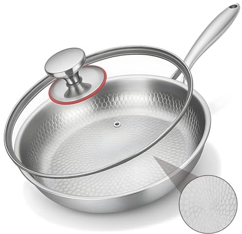 VeftBltrem Titan Bratpfanne mit Deckel,Pfannen aus Titan mit gehämmertem Muster zum Kochen, kratzfeste, antihaftbeschichtete, Titanium Pfanne Pro Induktion, Für Küche Und Camping (28cm)