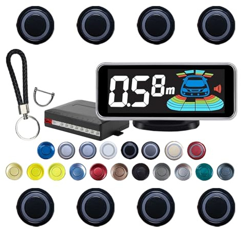 SANDETOUN Backup Parktronic System Car Auto Vehicle Reverse with 8 Parking Sensors kit, LCD Display, Distance Detection (Meter/Foot Switchable), Buzzer Alarm and Voice Prompt Function（Black）