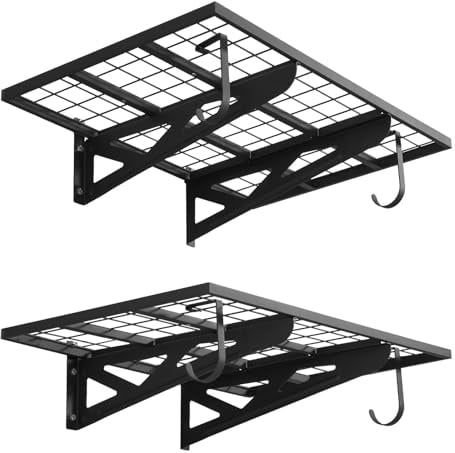 VEVOR Scaffale da Parete per Garage Portaoggetti 2 pezzi 91,4x62x21 cm con Ganci, Scaffale a Griglia da Muro per Garage Lavanderia Officina Carico Singolo max. 113 kg, Mensola da Parete, Nero
