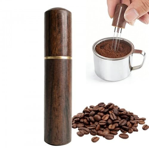 Merzio Espresso Coffee Stirrer, 6 Needles 0.4 millimeter Coffee Distribution Tool with Wood Handle Stand, Professional Barista Accessories for Espresso Machine, Needle Distributor to Eliminate Clumps
