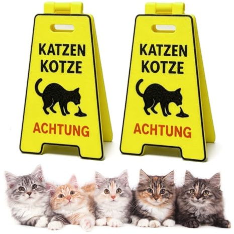 Gemejutor 2 Stück Französisch Katzenkotze Warnschild - 7,2x4,3cm Aufsteller aus PLA | Lustiger Prank Geschenk für Katzenliebhaber | Witziges Foto Requisit für Haustierbesitzer