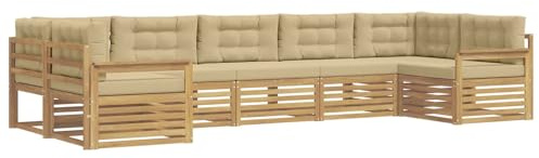 vidaXL Outdoor-Sofagarnitur mit Kissen 7 pcs Weiß und Beige, Gartensofa, Moderne Außenmöbel, Bequeme Sitze, Lounge am Pool, funktionale Design für die Terrasse