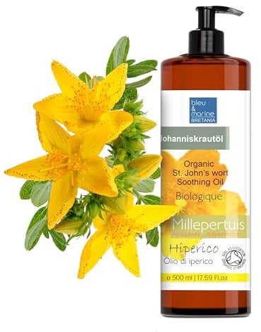 Aceite de Hiperico, Hierba de San Juan, Hidratante, Facial, Piel Seca, Alivio Pieles Irritadas, Cicatrizante, Aceite Portador, Masaje Relajante, Corporal, Anticelulitico, Aceite Muscular - 500 ml