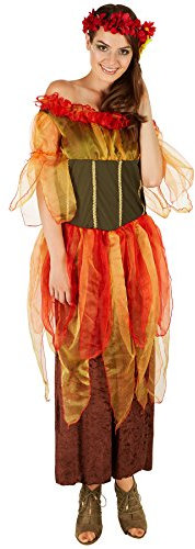 dressforfun Frauenkostüm Herbstfee | Die Herbstfee sorgt für einen farbenfrohen Auftritt | Das lange Kleid besteht aus mehreren Schichten | Inkl. Blumenhaarkranz (XXL | Nr. 301154)