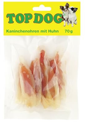 Top Dog Kaninchenohren mit Hühnchenfilet, zuckerfrei, 70g (1x 70g)