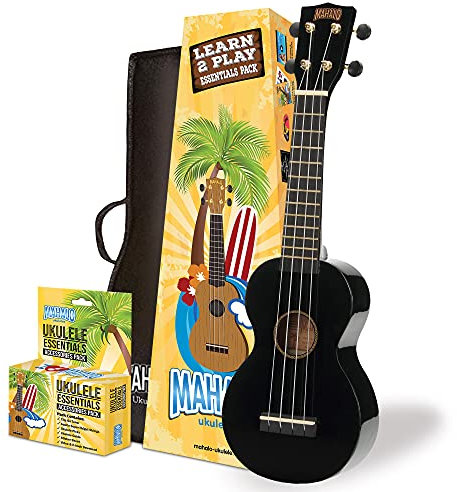 Mahalo Ukuleles Rainbow Series, 4-String Ukulele, Right, Black, Soprano (MR1BKK)