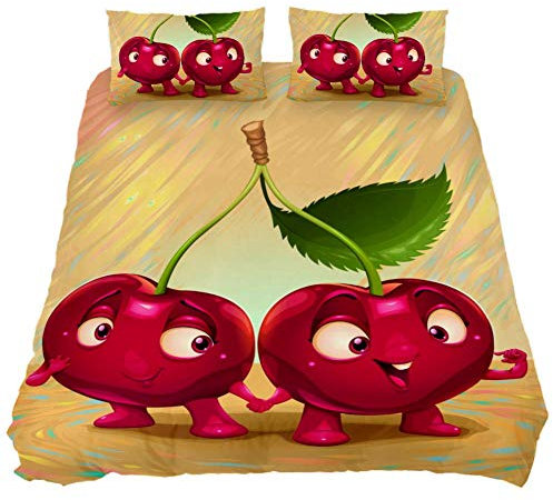 Eslifey Cherry Couple Bettwäsche-Set, bequem, 3-teilig, mit 2 Kissenbezügen, 180 x 210 cm