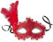 dressforfun 900888 Venezianische Maske mit seitlicher Feder für Damen, Augenmaske mit Stoffmuster, Zierborte und Strass für Ball Fasching Karneval Halloween - diverse Farben - (rot | Nr. 303550)