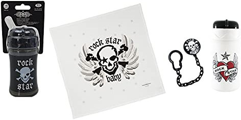 Rock Star Baby Geschenkset Pirat 4tlg Schnuller Stoffwindel Trinkbecher Strohhalmbecher