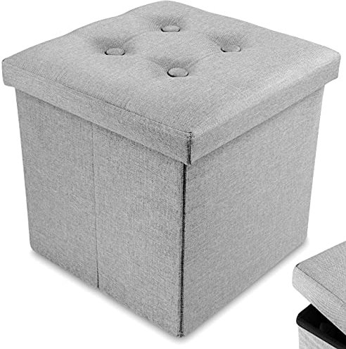 Nyxi Ottoman 38 * 38 * 38cm Foldable Storage Boxes Seat Foot Stool Storage Box with Lids for Kids Toys, Bedroom, Hallway, Living Room Light Grey
