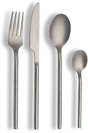 ECHTWERK EW-BS-1675 Tafelbesteck Bari, Stonewashed silber, 16-teilig, Essbesteck für bis zu 4 Personen, Hochwertiger Chromnickelstahl, Edelstahl