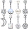 Crdifu 7er Silber Bauchnabelpiercing 10mm Set Chirurgenstahl 14G Bauchpiercing mit Anhänger Opal Perle Stein