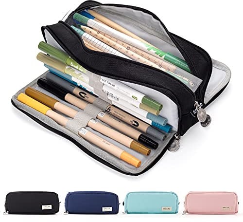 Maomaoyu Federmäppchen, großes Fassungsvermögen mit 3 Fächern, Federmäppchen für Kinder, Geschenk für Mädchen und Jungen, Urlaubsschüler, Federmäppchen, für Geburtstagsgeschenke (schwarz)