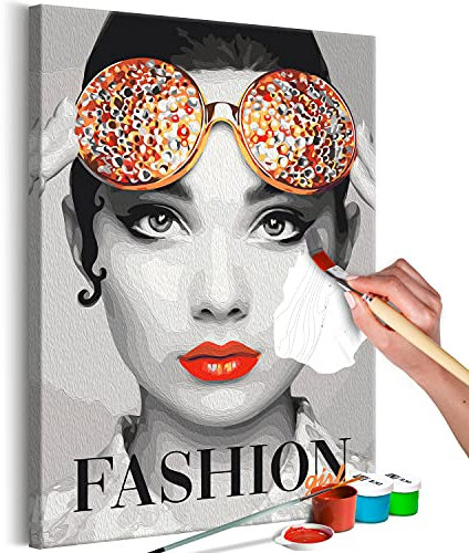 murando - Malen nach Zahlen Frau Porträt Mode fashion Brillen bunt 40x50 cm Malset mit Holzrahmen auf Leinwand für Erwachsene Kinder Gemälde Handgemalt Kit DIY Geschenk Dekoration