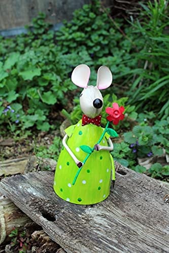 Gwenys Haus Gartenfigur Zaunhocker Maus Blume