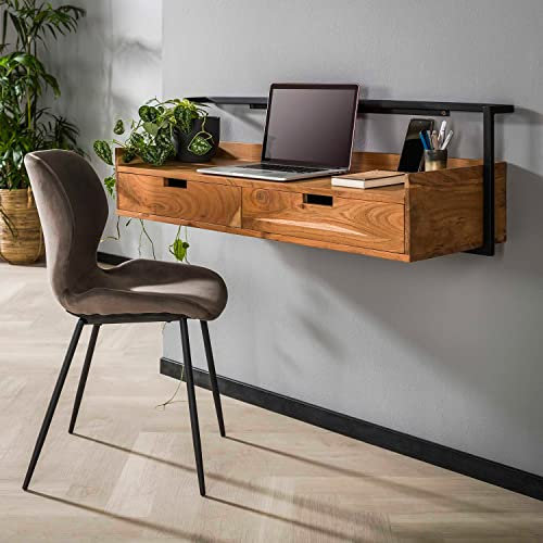 Maison ESTO Schreibtisch hängend 120 x 38 cm Akazie Baumkante Sekretär Tisch Flurtisch