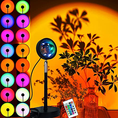 XINJI Sunset Lamp: 16 Colors, Color Changing, LED Rainbow Sunset Projector, Aluminium Material, USB Powered, Remote Controlled