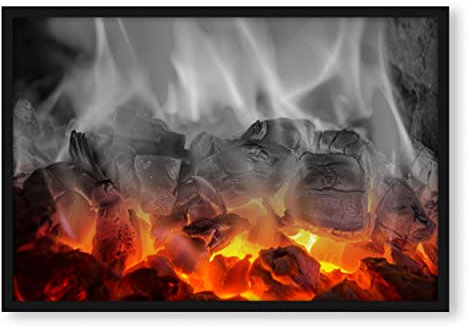 Pixxprint brennende Holzkohle in Kamin, Poster im Bilderrahmen, Format: 100x70cm, Kunstdruck gerahmt