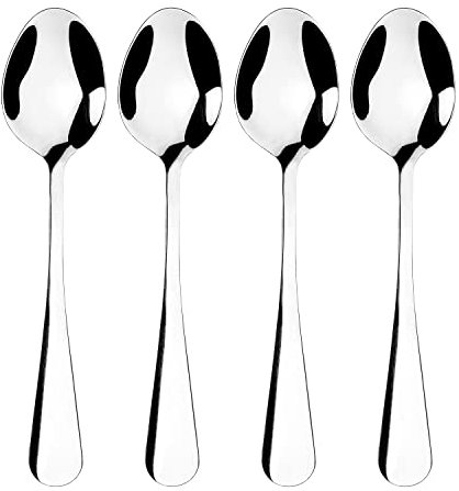 Tala Juego de 4 cucharillas de acero inoxidable de alto rendimiento, calidad ideal de acero inoxidable con acabado pulido de espejo, apto para lavavajillas, plateado metálico