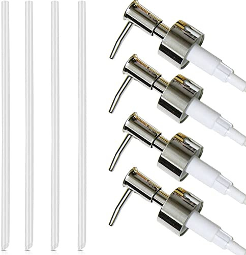 4 Pièces Distributeur de Savon Pompe Tête, Tête de Pompe Distributeur Savon, Pompe de Rechange Savon, avec Tuyau de 11cm, Tête de Pompe à Visser pour Flacons (Ouverture Bouteille 2,5 cm)