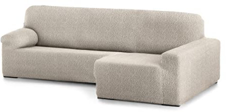 Milica Stretchhusse für Ecksofa mit Langer Recamiere rechts | Bután Stoff besonders anpassungsfähig | Waschbarer und Rutschfester Sofaschoner | Farbe Elfenbein