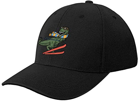 NIBABA Damen Trex Ski Dinosaurier Baseball Cap Herren Sport Caps Sommermütze Verstellbar Baseball, One Size, Schwarz, 6 3/4/7 1/2