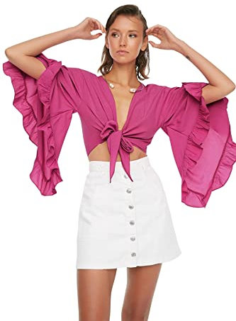 Trendyol Camicetta Aderente Donna con Scollo a V, Fucsia, 74