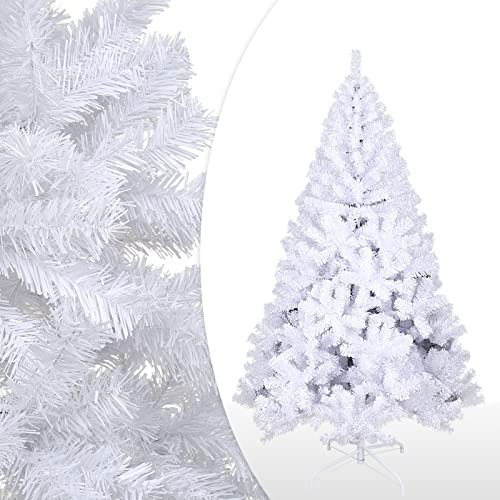 Cecaylie - Albero di Natale artificiale, 180 cm, abete di Natale, abete nordico, 650 rami, montaggio rapido, difficilmente infiammabile, con supporto in metallo, colore bianco