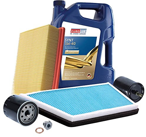 BESTPRICE Inspektionspaket Filterset mit 1x Ölfilter, 1x Kraftstofffilter, 1x Luftfilter, 1x Innenraumfilter (Aktivkohle), 1x Motoröl 5W-40 5 l, Kompatibel mit PEUGEOT 206 (2D) (2A/C) (2E/K)