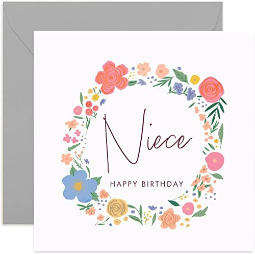 Old English Co. Geburtstagskarte für die Nichte, süßer Blumenkranz, Karte für Ihre Nichte, Blume, Happy Birthday von Tante und Onkel, Innenseite blanko und Umschlag im Lieferumfang enthalten