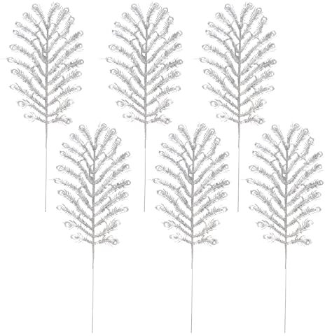 GANAZONO 6 Stück Federpicks Künstlicher Pfau Mit Glitzerndem Simuliertem Meranti- Für Heimwerker-Weihnachtsbaum-Gartendekoration Silber