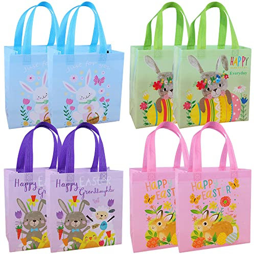 8 PCS Ostern Leckerei Taschen Non-Woven Taschen Vliesstoffetüten Stofftaschen Vliesstoff Taschen Goodie Tüten Ostertüten zum befüllen Geschenktüte für Kinder Party Tisch Dekor Verpacken von Geschenken