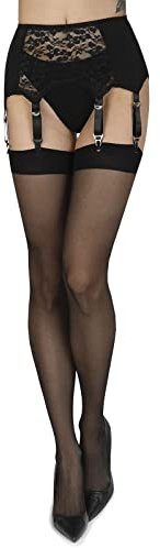 Annes styling Medias lisas y finas con tirantes para liguero, 20 DEN, medias transparentes, Nerón, M-L