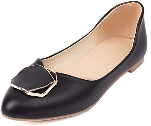 MJIASIAWA Femmes Travail Fomal Ballet Flats A Enfiler Dolly Chaussures Closed Toe Décontractée Walking Ville Loafers Mariage Ballerina Chaussons Noir Taille 41 EU/43 Asiatique