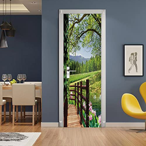 Adesivi Per Porte Interne 3d Moderno Paesaggi Murale Autoadesivo Decorazione Della Casa Adesivo Da Parete Adesivo Artistico Camera Da Letto Vetro Poster Rimovibile,90x200cm